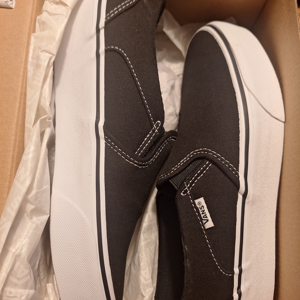 Vans Platform Black and White Slip-On Sneakers